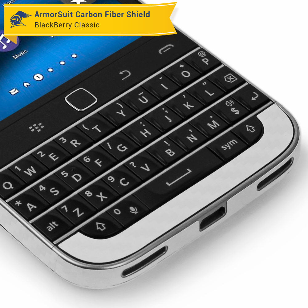 BlackBerry Classic (Q20) Screen Protector + White Carbon Fiber Skin