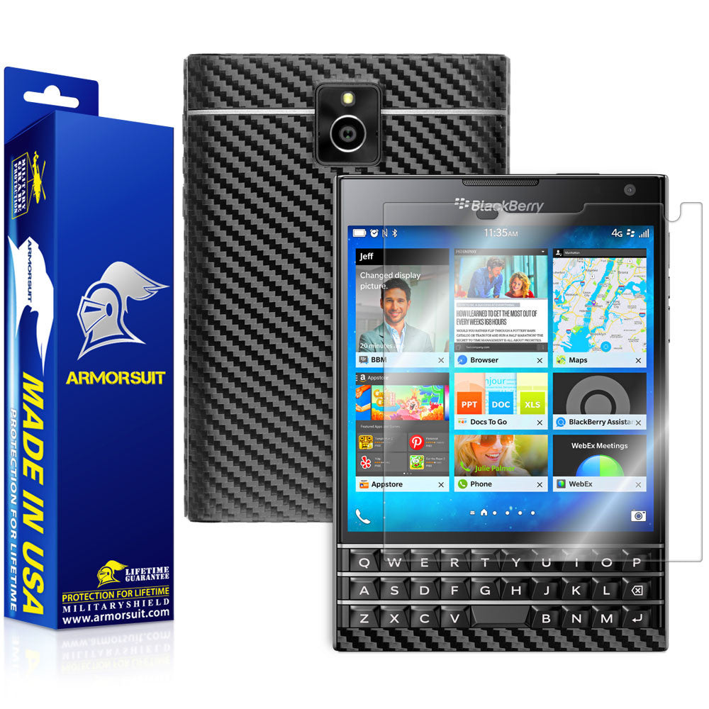 BlackBerry Passport Screen Protector + Black Carbon Fiber Skin