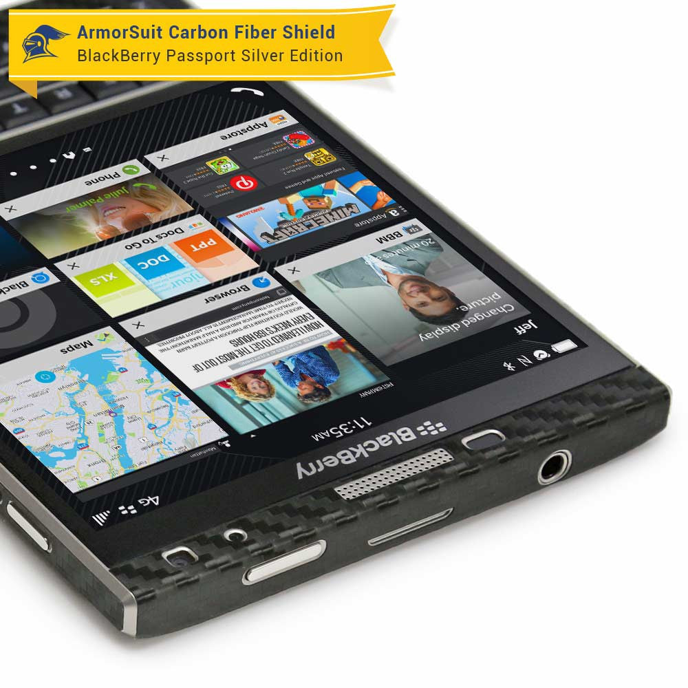BlackBerry Passport Sliver Edition Screen Protector + Black Carbon Fiber Skin