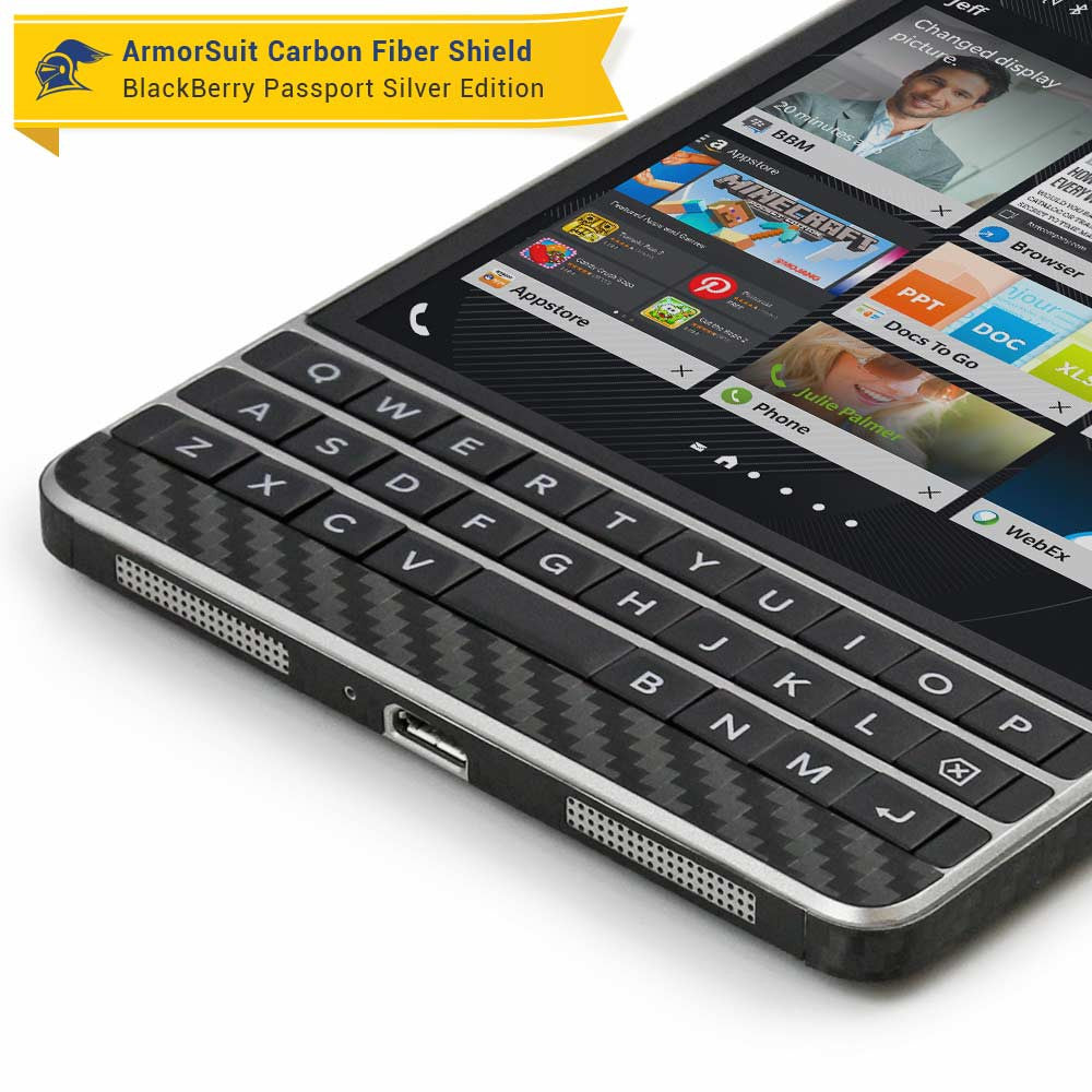 BlackBerry Passport Sliver Edition Screen Protector + Black Carbon Fiber Skin