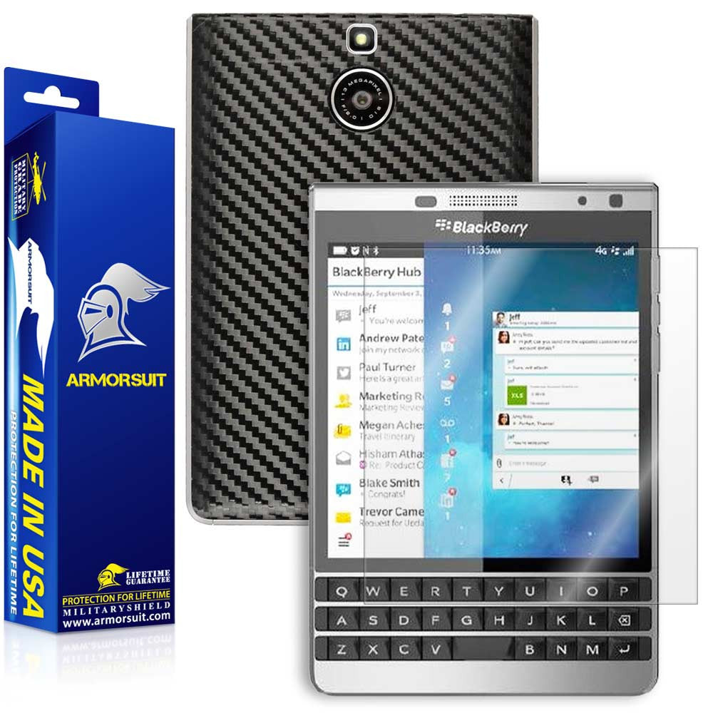 BlackBerry Passport Sliver Edition Screen Protector + Black Carbon Fiber Skin