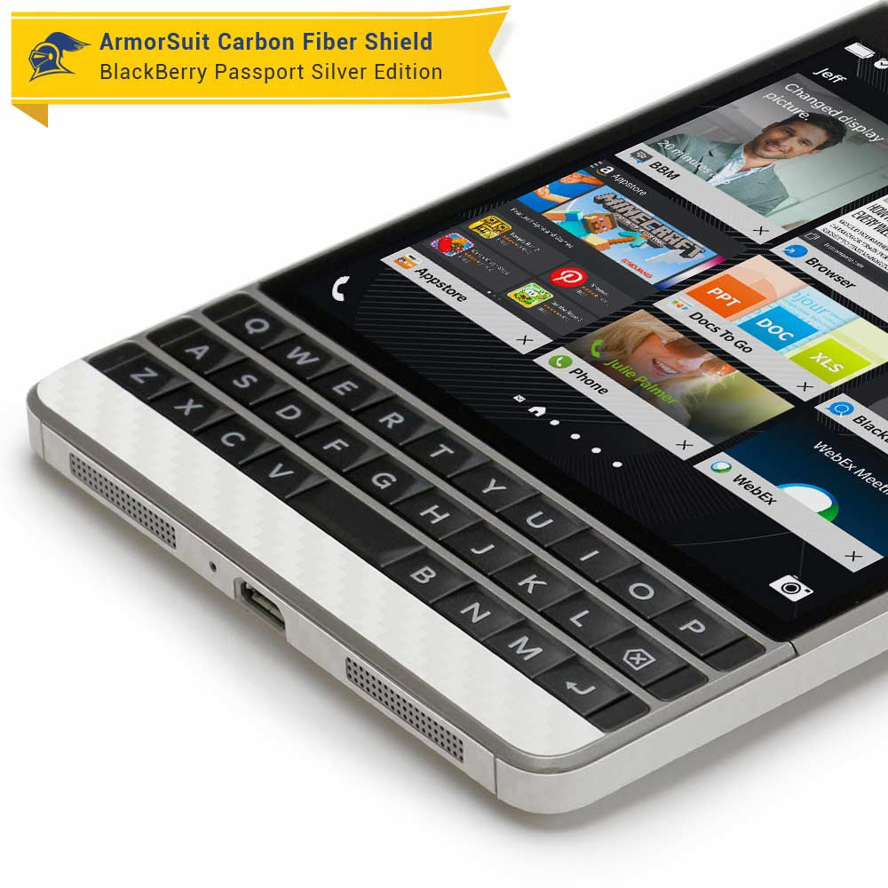 BlackBerry Passport Sliver Edition Screen Protector + White Carbon Fiber Skin