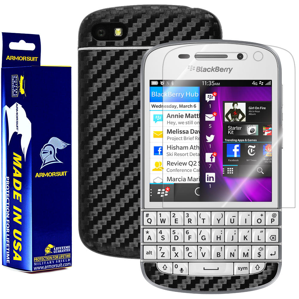 BlackBerry Q10 Screen Protector + Black Carbon Fiber Skin