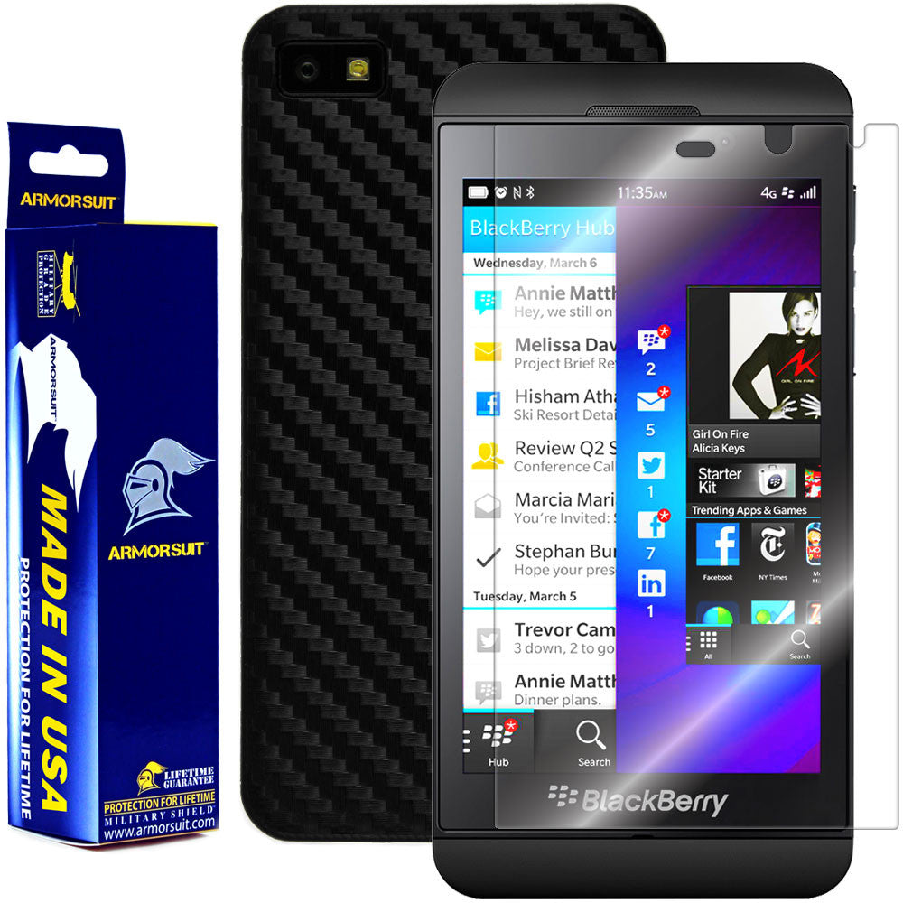 BlackBerry Z10 Screen Protector + Black Carbon Fiber Film Protector
