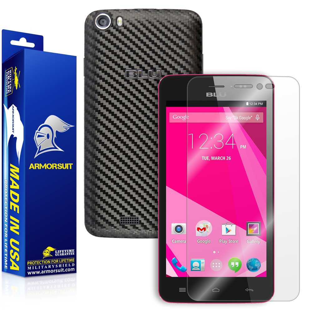 BLU Studio 5.0 CE Screen Protector + Black Carbon Fiber Skin