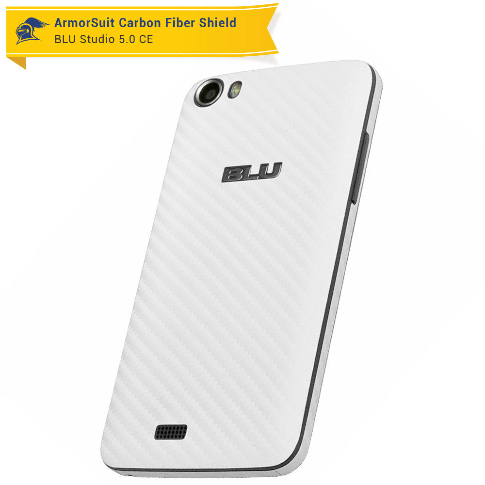 BLU Studio 5.0 CE Screen Protector + White Carbon Fiber Skin