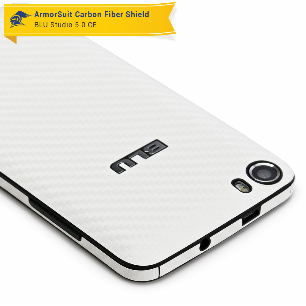 BLU Studio 5.0 CE Screen Protector + White Carbon Fiber Skin