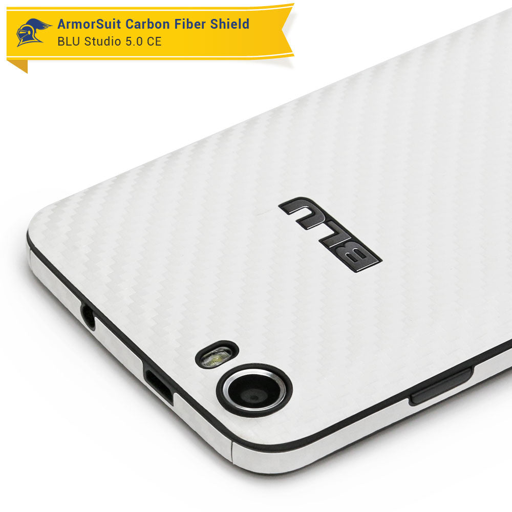 BLU Studio 5.0 CE Screen Protector + White Carbon Fiber Skin