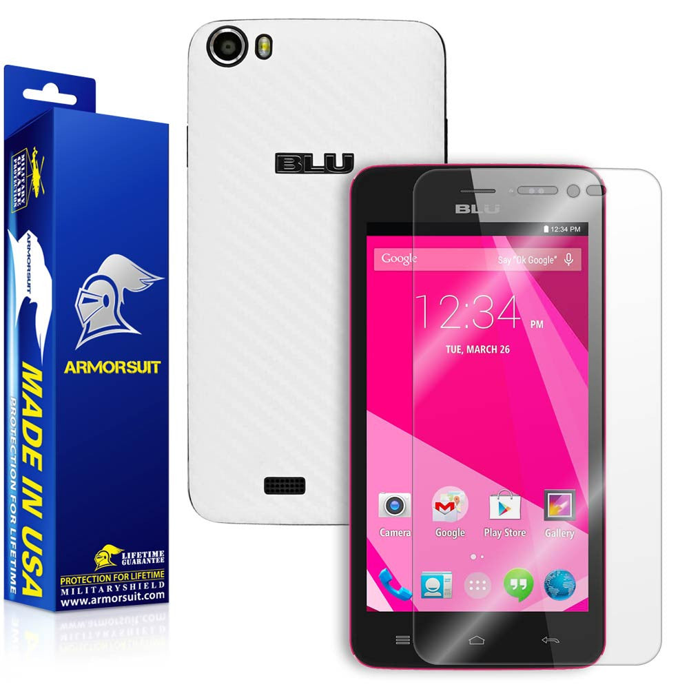 BLU Studio 5.0 CE Screen Protector + White Carbon Fiber Skin