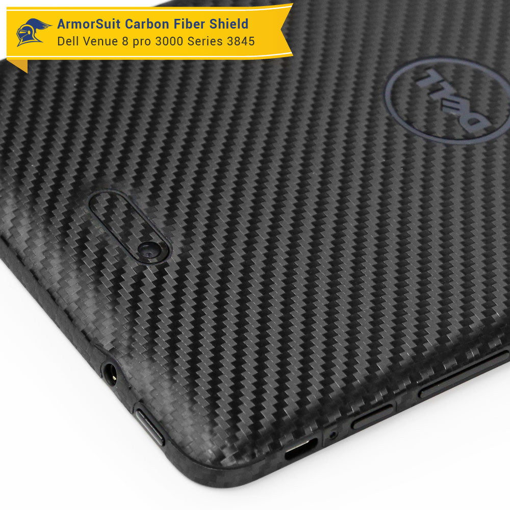 Dell New Venue 8 Pro 3000 3845 Screen Protector + Black Carbon Fiber Skin
