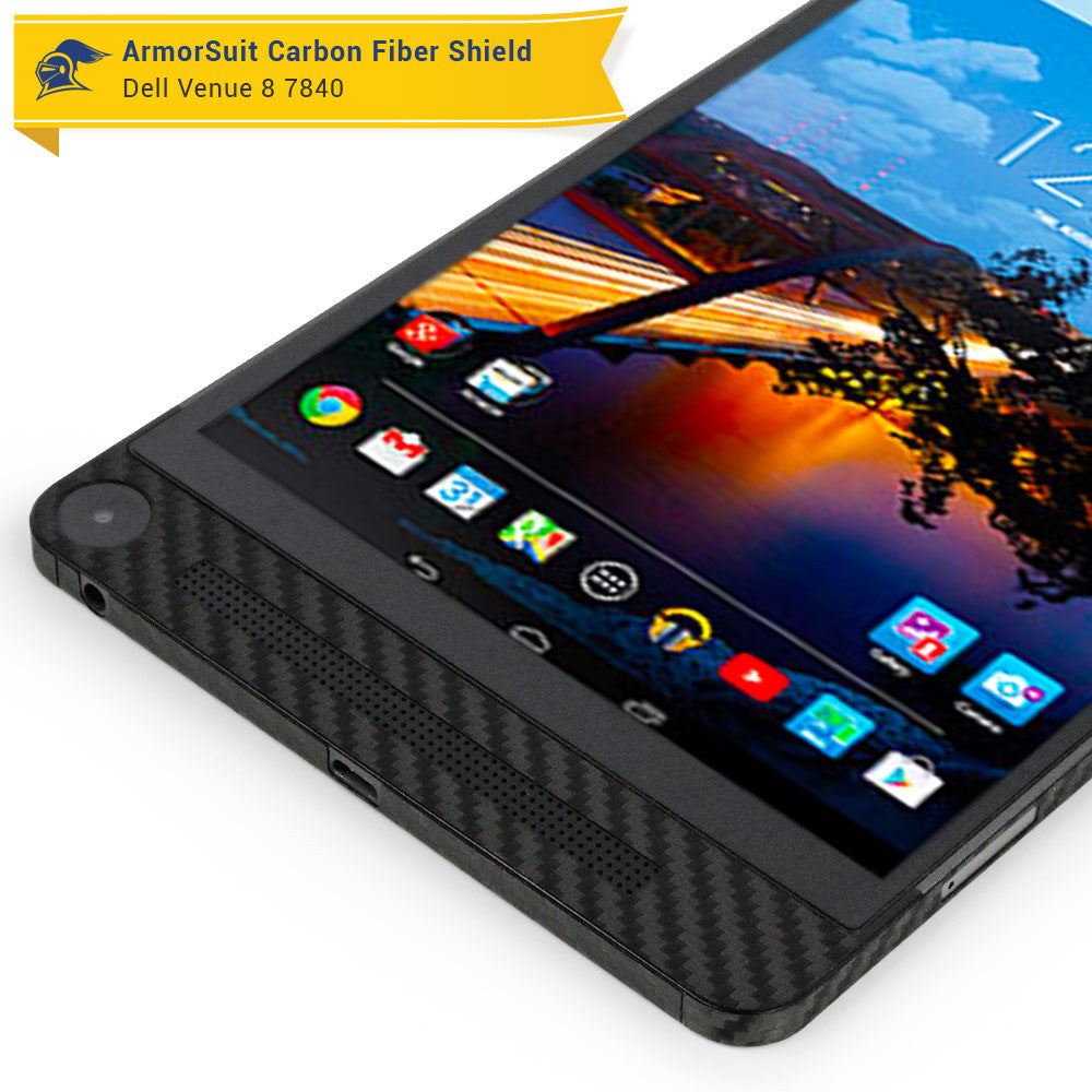 Dell Venue 8 7840 Screen Protector + Black Carbon Fiber Skin