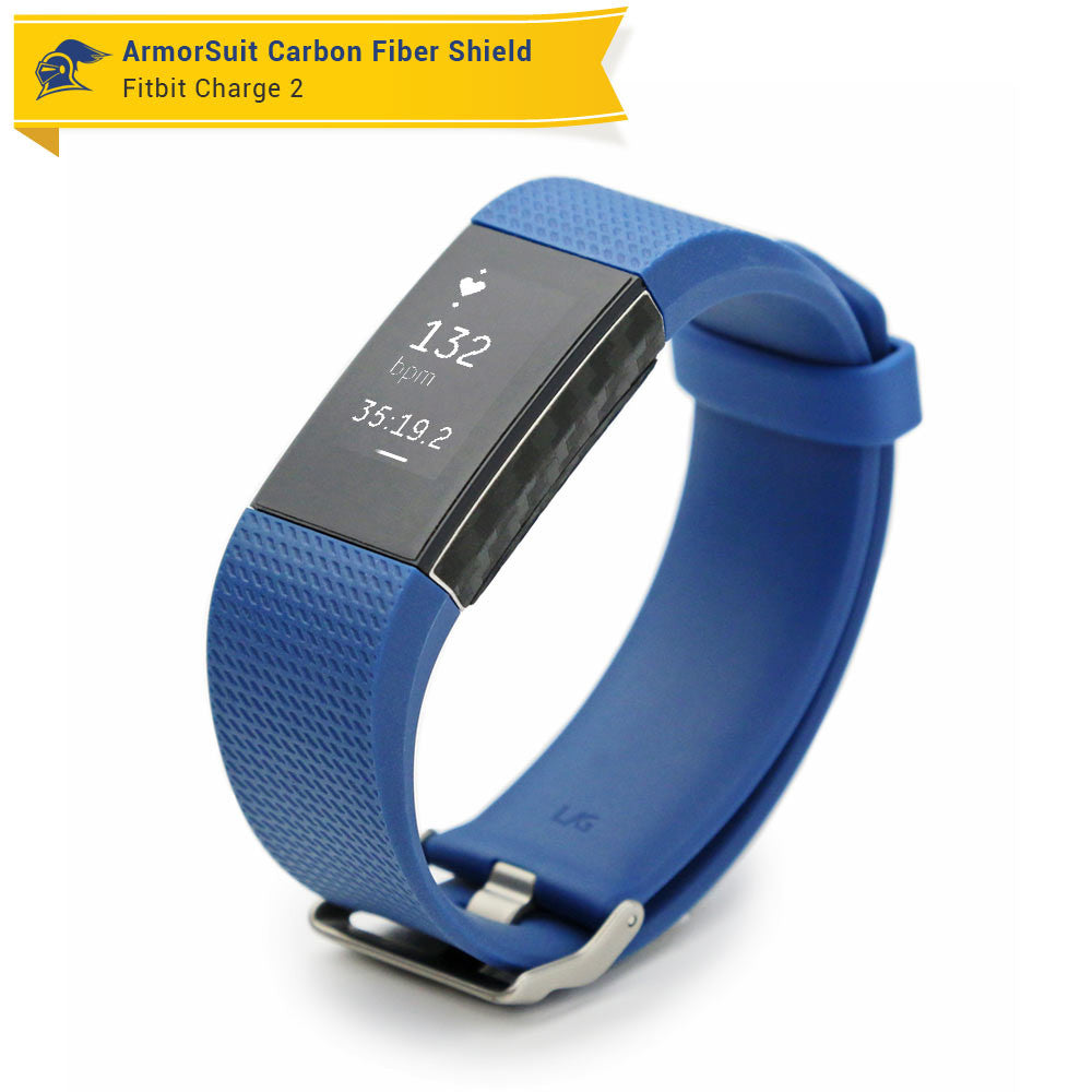 Fitbit Charge 2 Screen Protector + Black Carbon Fiber Skin