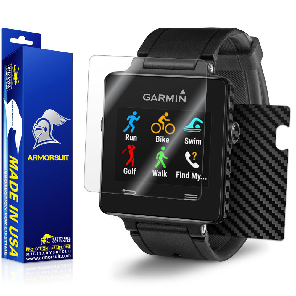 Garmin Vivoactive Screen Protector + Black Carbon Fiber Skin