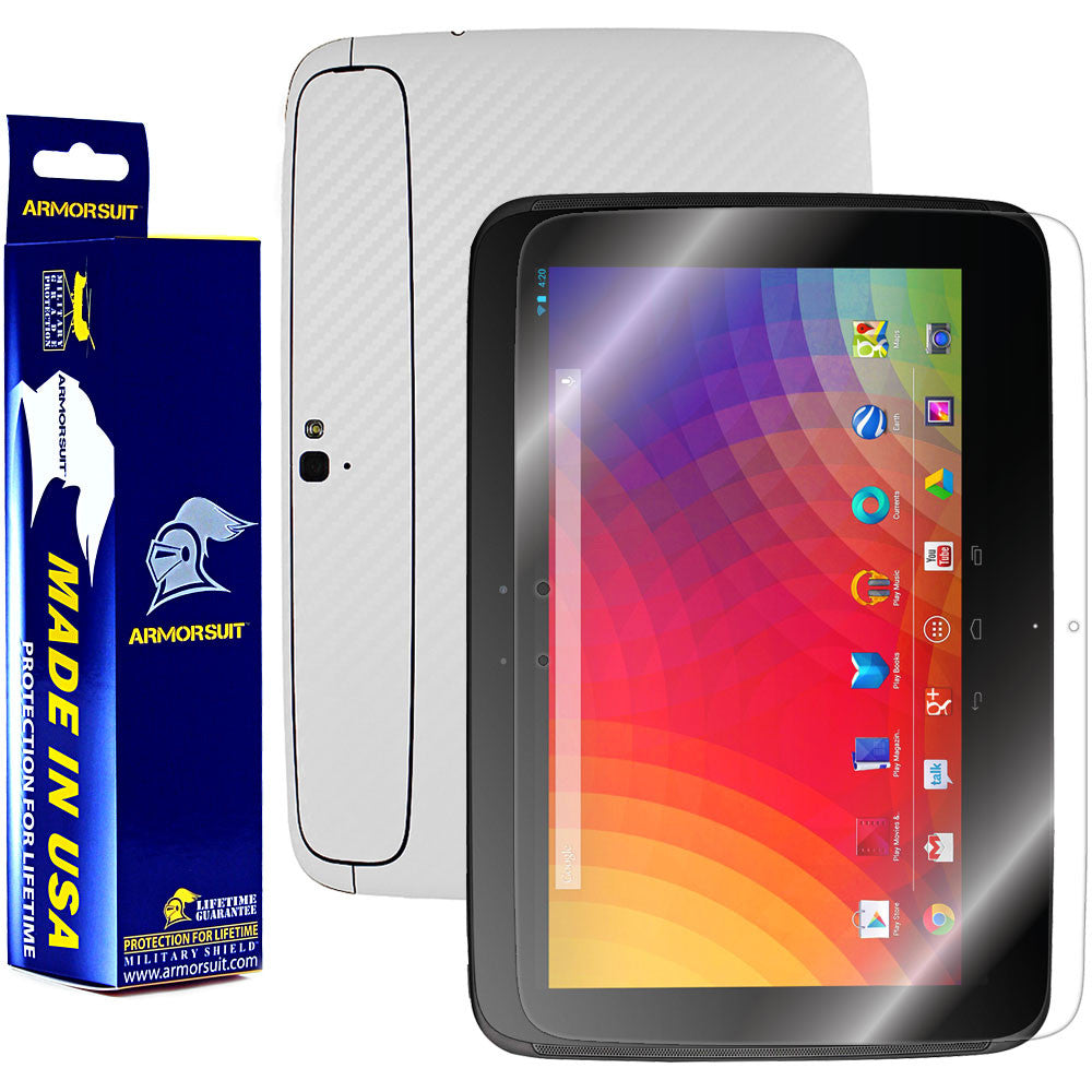 Google Nexus 10 Screen Protector + White Carbon Fiber Film Protector