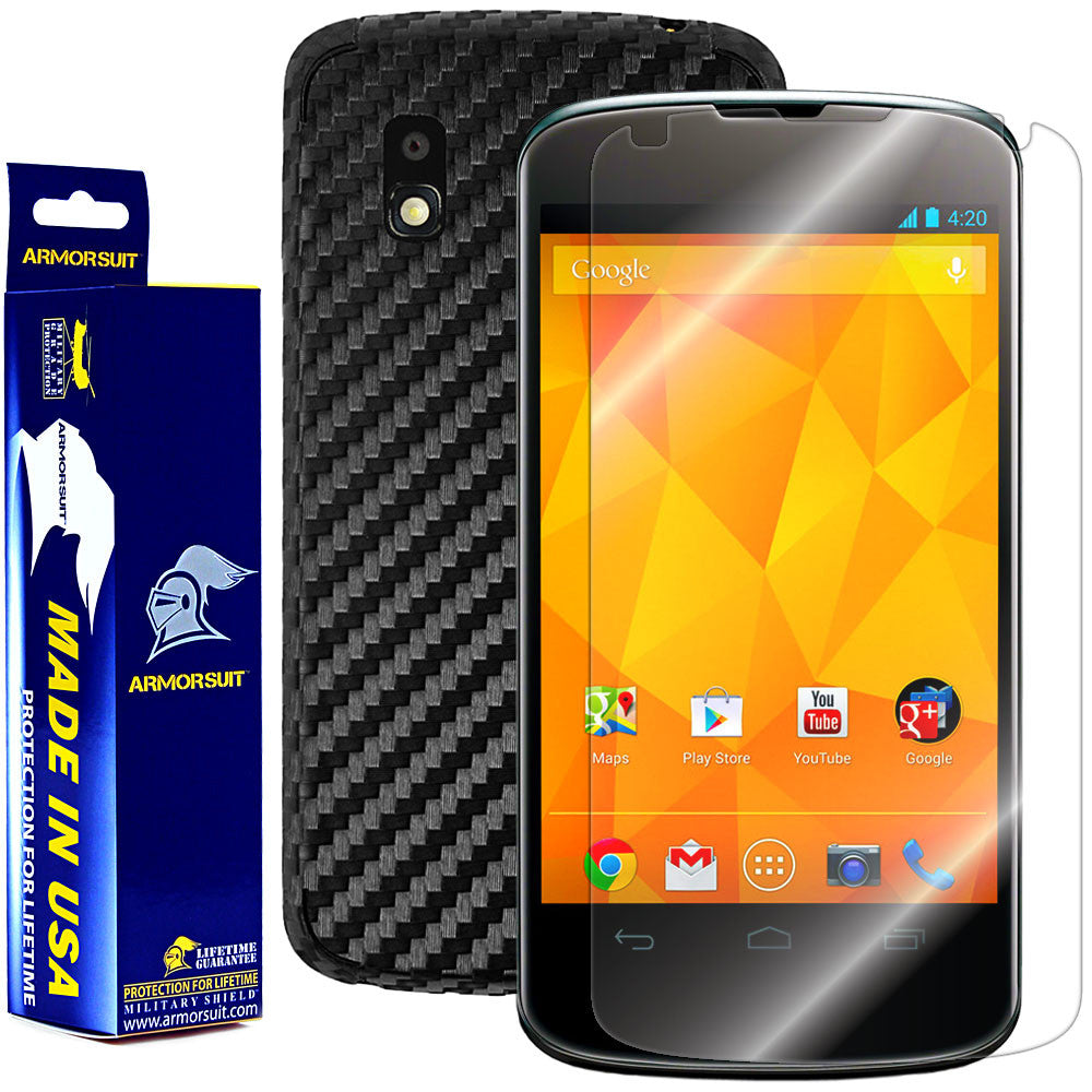 LG Nexus 4 Screen Protector + Black Carbon Fiber Film Protector