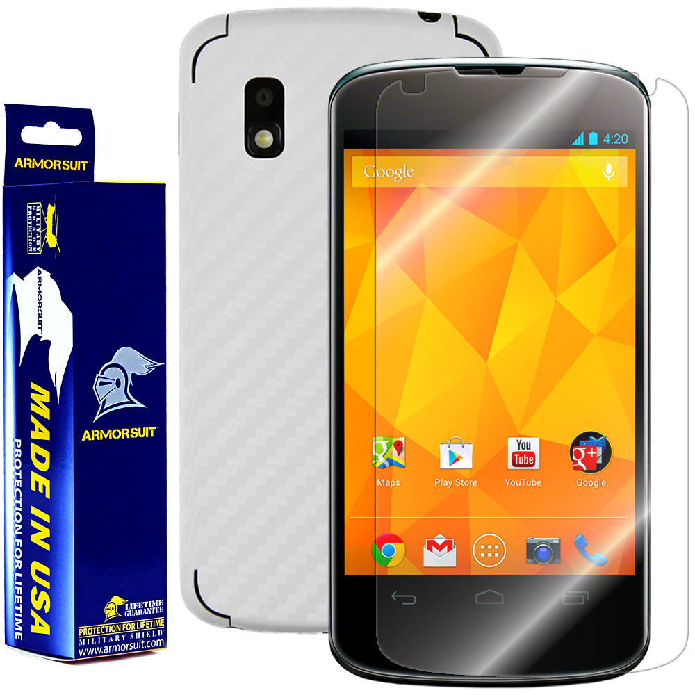 LG Nexus 4 Screen Protector + White Carbon Fiber Film Protector