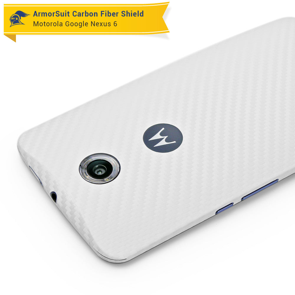 Google Nexus 6 Screen Protector + White Carbon Fiber Skin