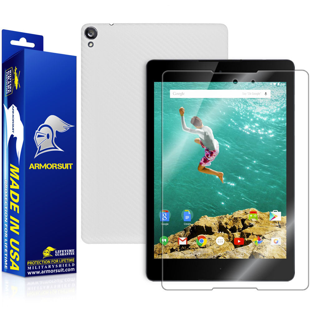 Google Nexus 9 Screen Protector  + White Carbon Fiber Skin