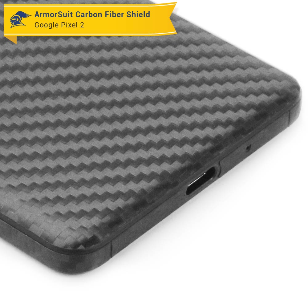 Google Pixel 2 XL Screen Protector + Black Carbon Fiber Skin