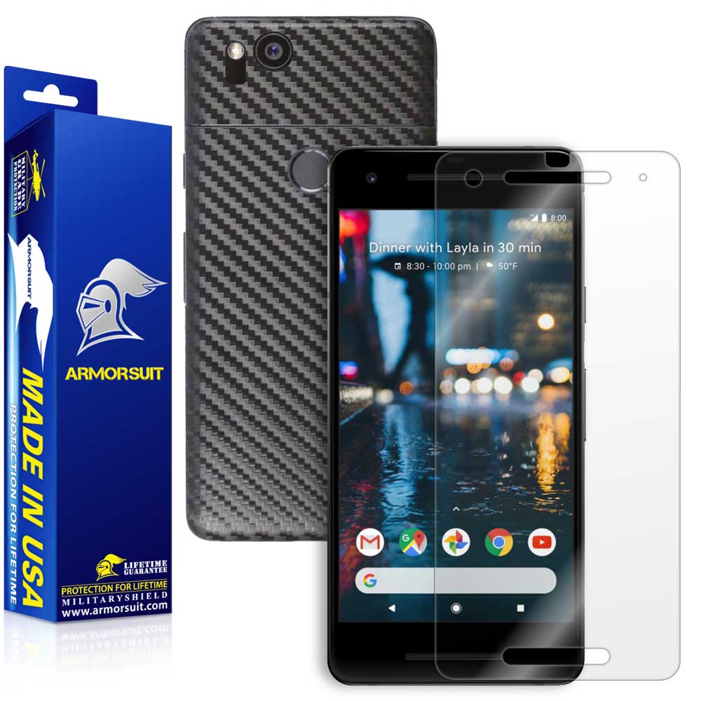 Google Pixel 2 Screen Protector + Black Carbon Fiber Skin