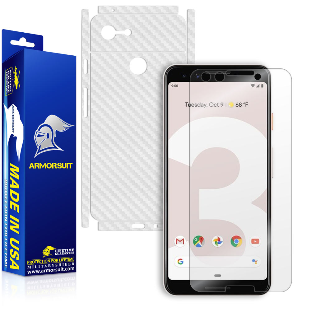 Google Pixel 3 Screen Protector + White Carbon Fiber Skin