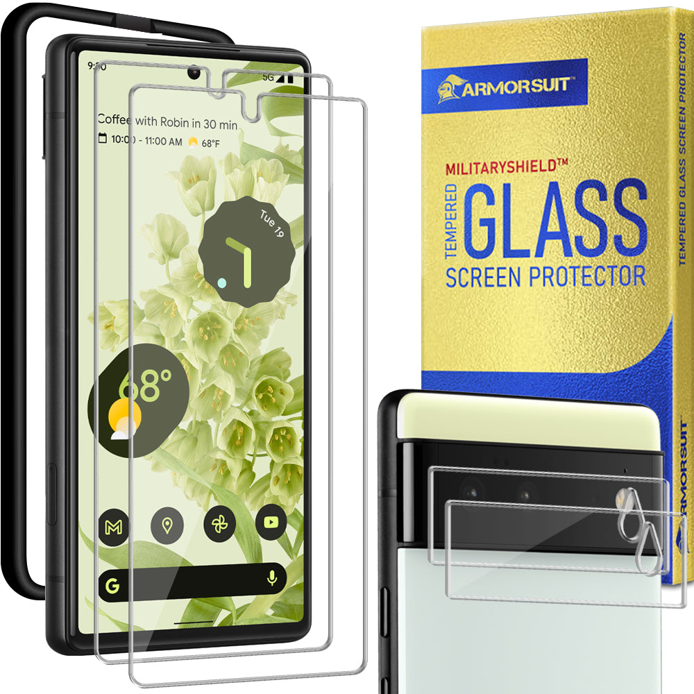ArmorSuit [2 Pack+2 Pack] Glass Screen Protector for Google Pixel 6 + Camera Lenses