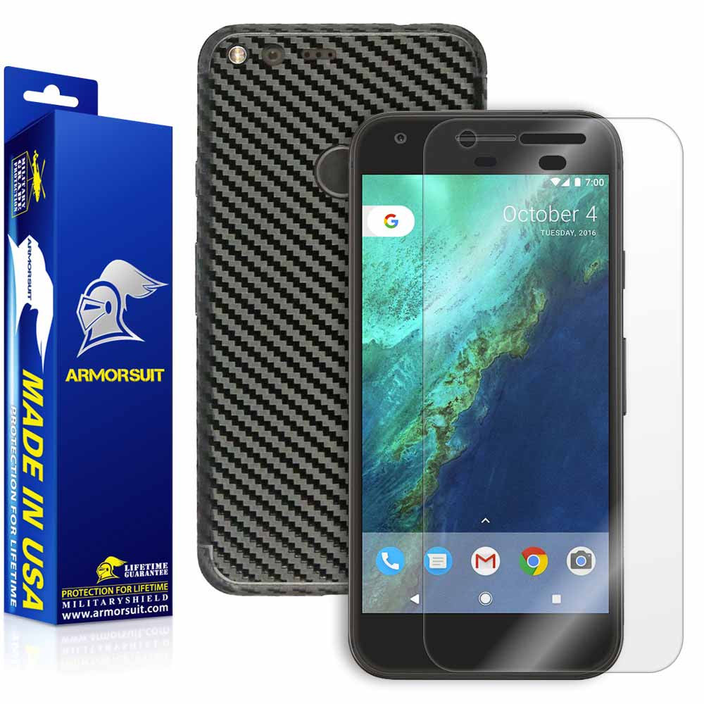 Google Pixel Screen Protector + Black Carbon Fiber Skin