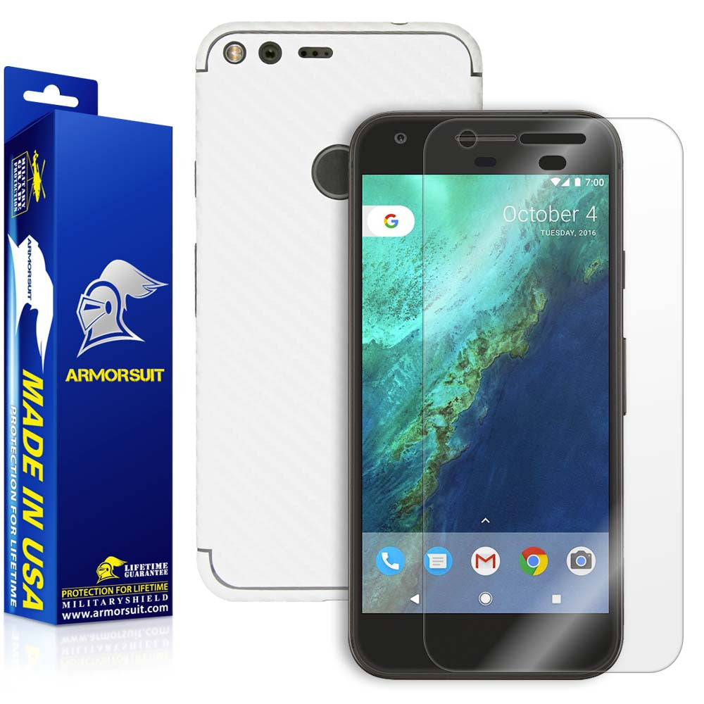 Google Pixel Screen Protector + White Carbon Fiber Skin