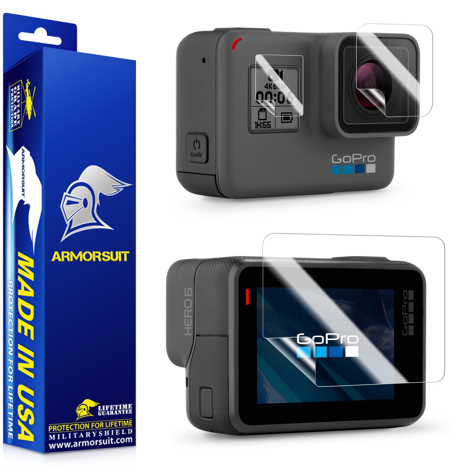 Armorsuit [6 Pack] Screen Protector For GoPro Hero 6 [4 Front + 2 Back] (Max Coverage) Anti-Bubble HD Clear Film