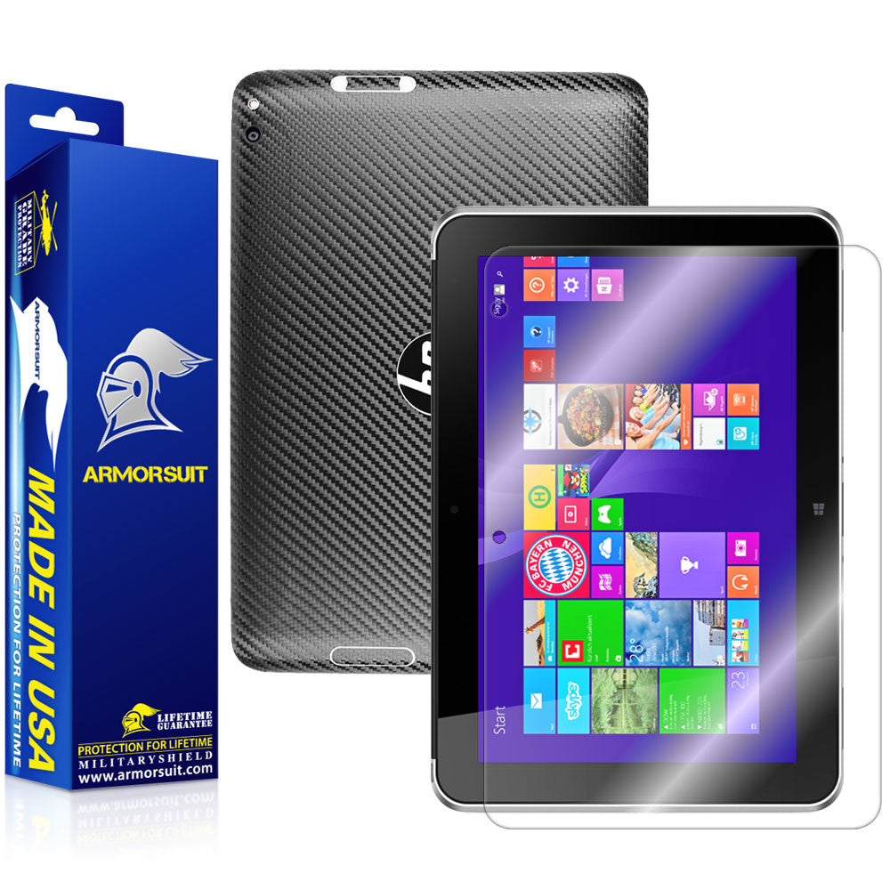 HP ElitePad 1000 G2 Screen Protector + Black Carbon Fiber Skin