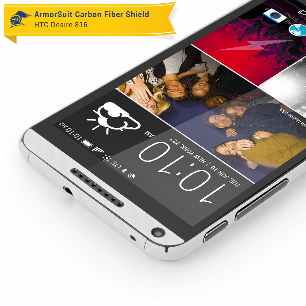 HTC Desire 816 Screen Protector + White Carbon Fiber Skin