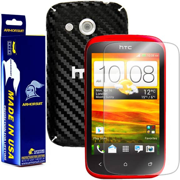 HTC Desire C Screen Protector + Black Carbon Fiber Skin Protector