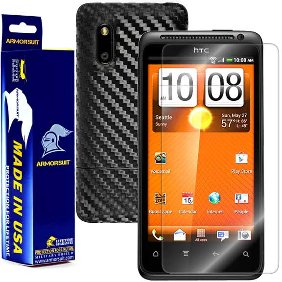 HTC EVO Design 4G Screen Protector + Black Carbon Fiber Skin Protector