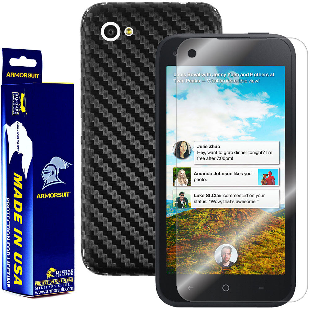 HTC First Screen Protector + Black Carbon Fiber Film Protector