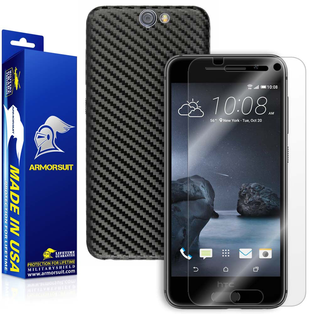 HTC One A9 Screen Protector + Black Carbon Fiber Film Protector