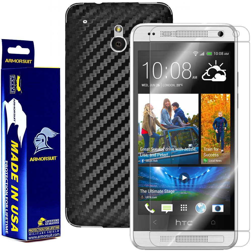 HTC One Mini Screen Protector + Black Carbon Fiber Film Protector