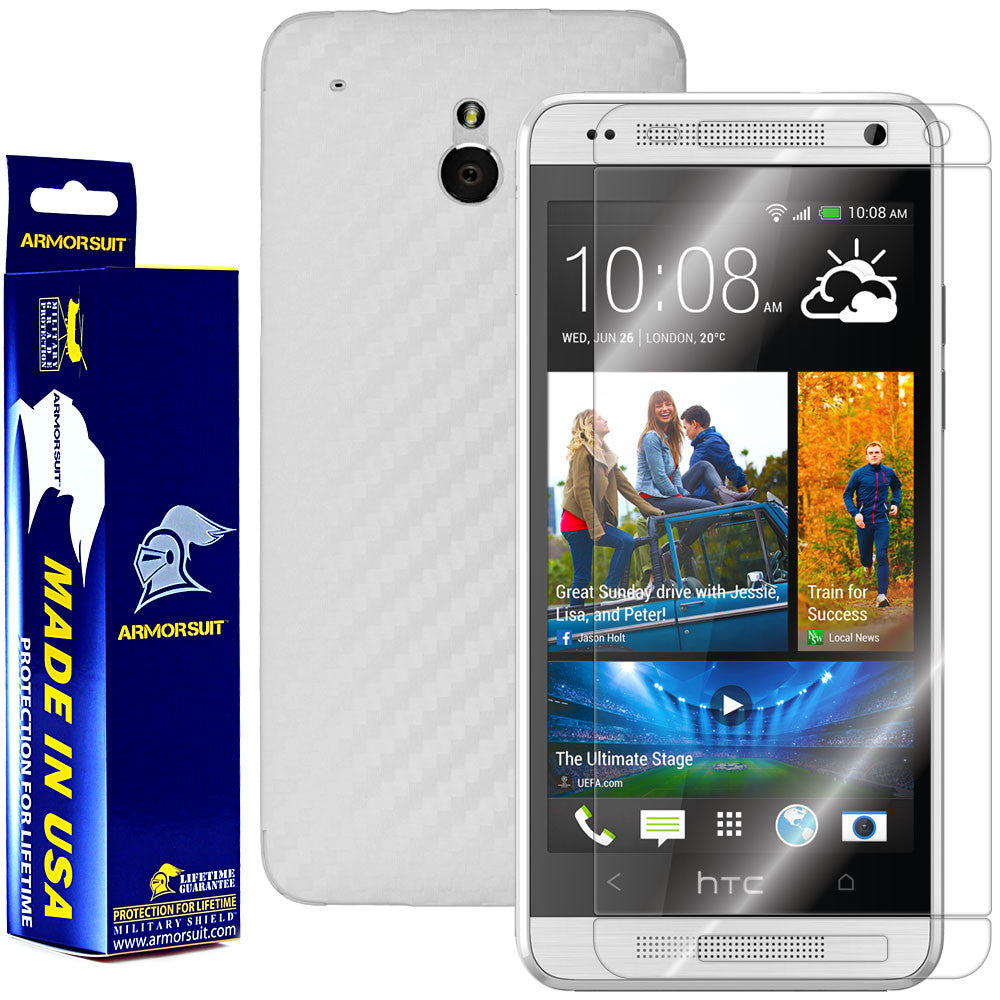 HTC One Mini Screen Protector + White Carbon Fiber Film Protector