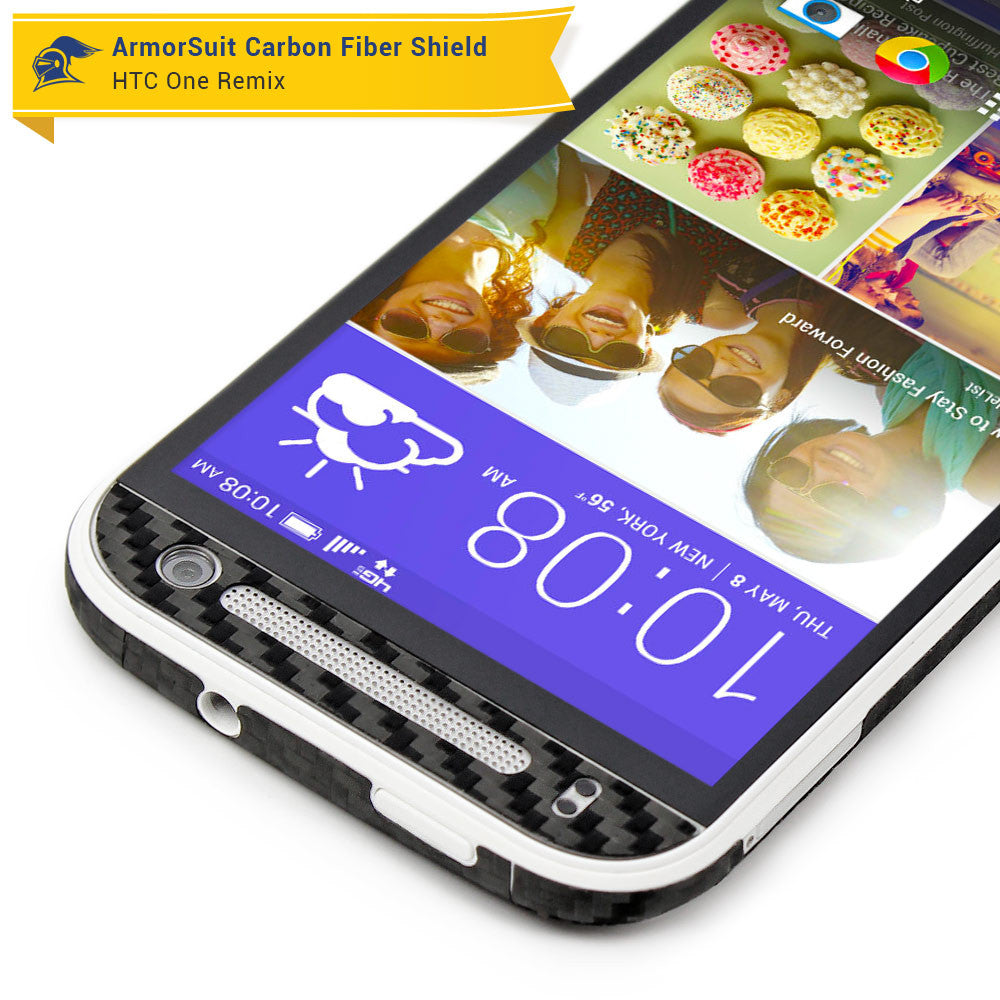 HTC One Remix (One Mini 2) Screen Protector + Black Carbon Fiber Skin