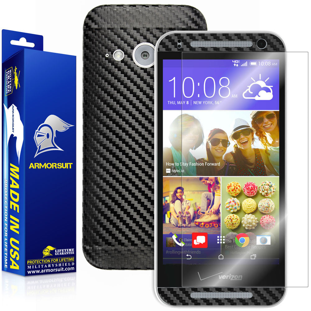 HTC One Remix (One Mini 2) Screen Protector + Black Carbon Fiber Skin