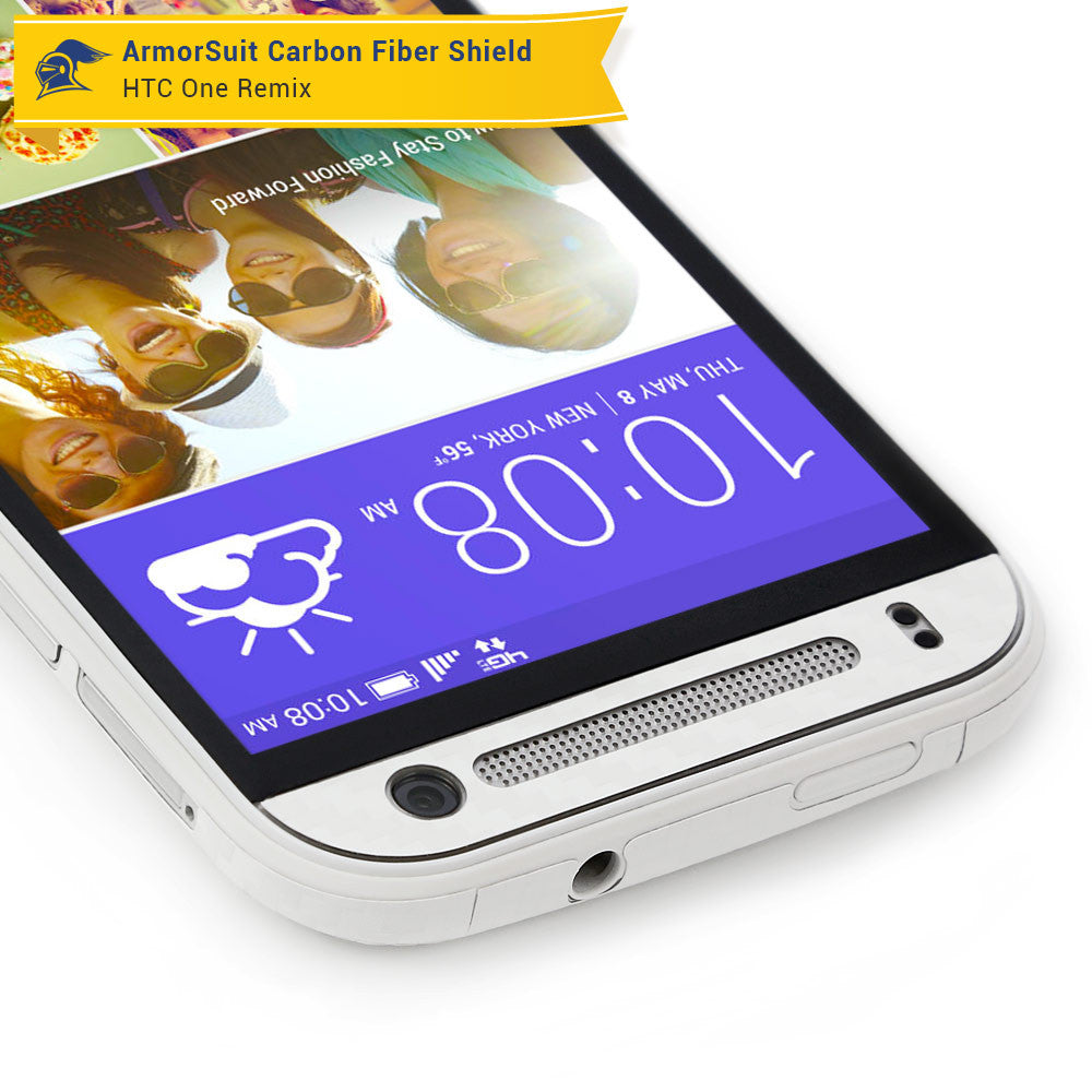 HTC One Remix (One Mini 2) Screen Protector + White Carbon Fiber Skin