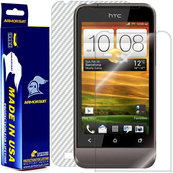 HTC One V Screen Protector + White Carbon Fiber Film Protector