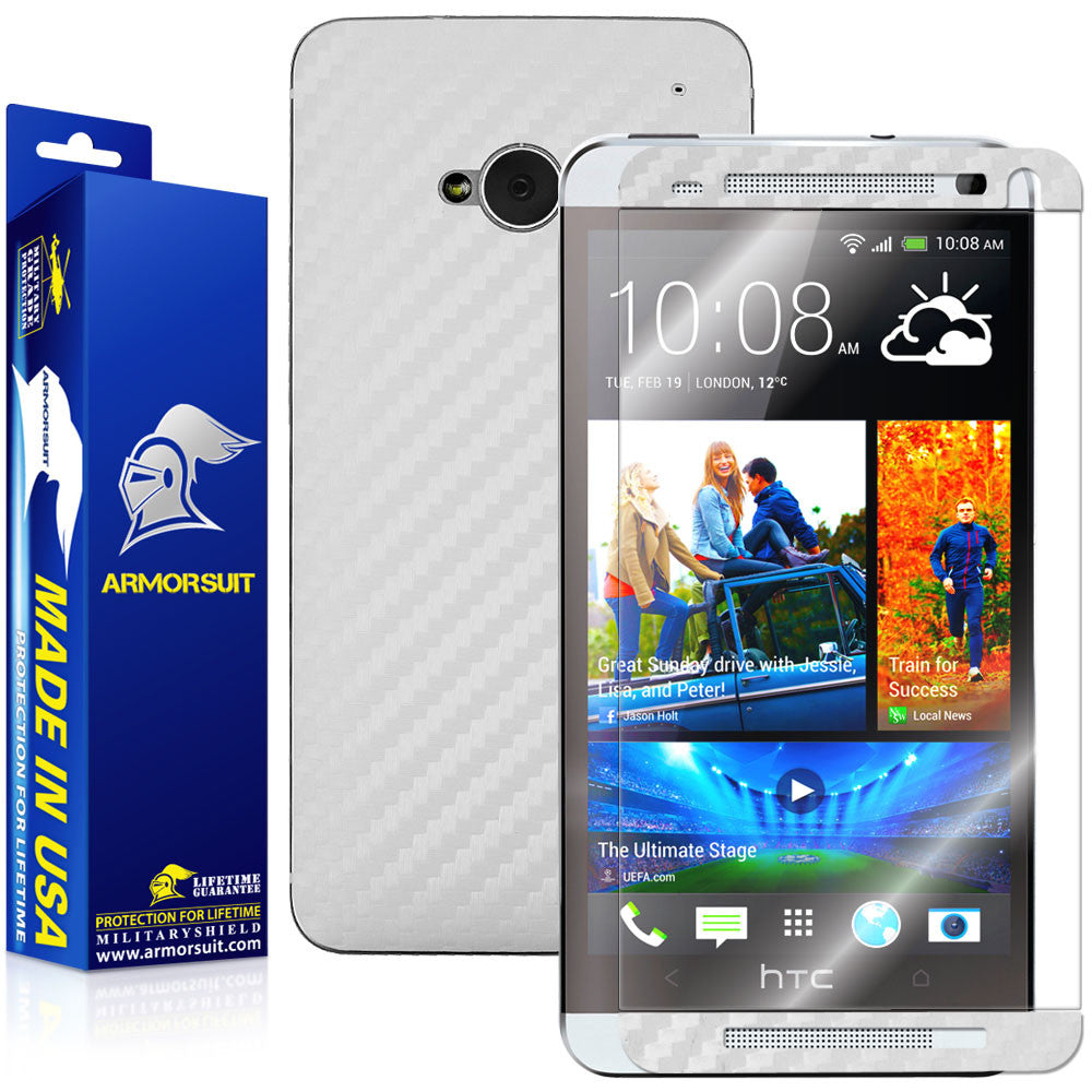 HTC One M7 Screen Protector + White Carbon Fiber Film Protector