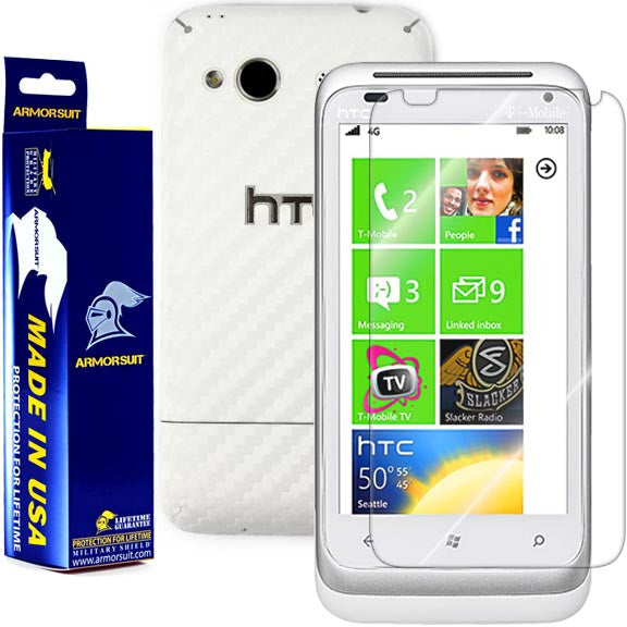 HTC Radar 4G Screen Protector + White Carbon Fiber Skin Protector