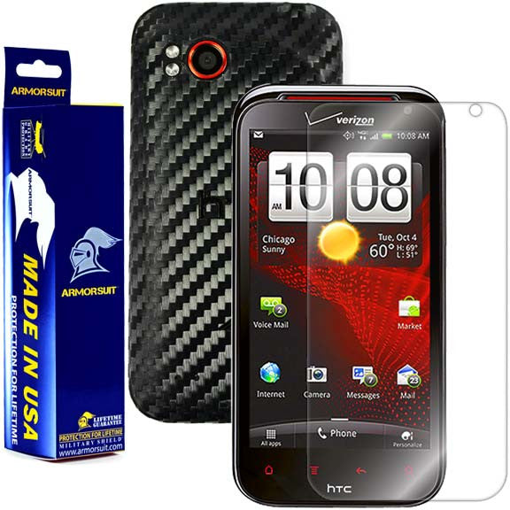 HTC Rezound Screen Protector + Black Carbon Fiber Skin Protector