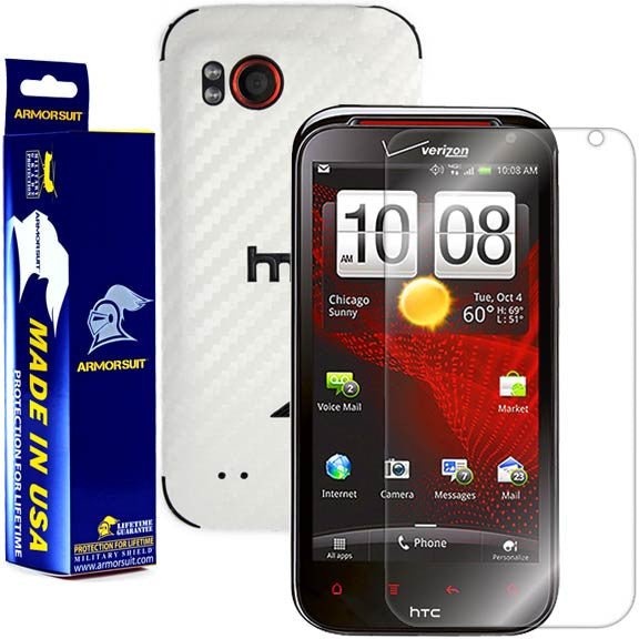 HTC Rezound Screen Protector + White Carbon Fiber Skin Protector