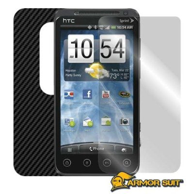 HTC EVO 3D ( Sprint ) Screen Protector + Black Carbon Fiber Skin Protector