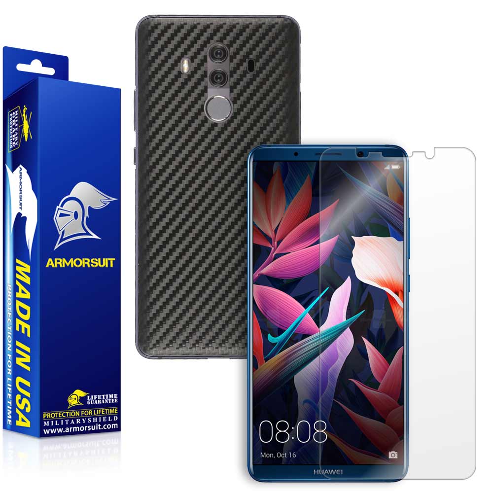 Huawei Mate 10 Pro Screen Protector + Black Carbon Fiber Skin
