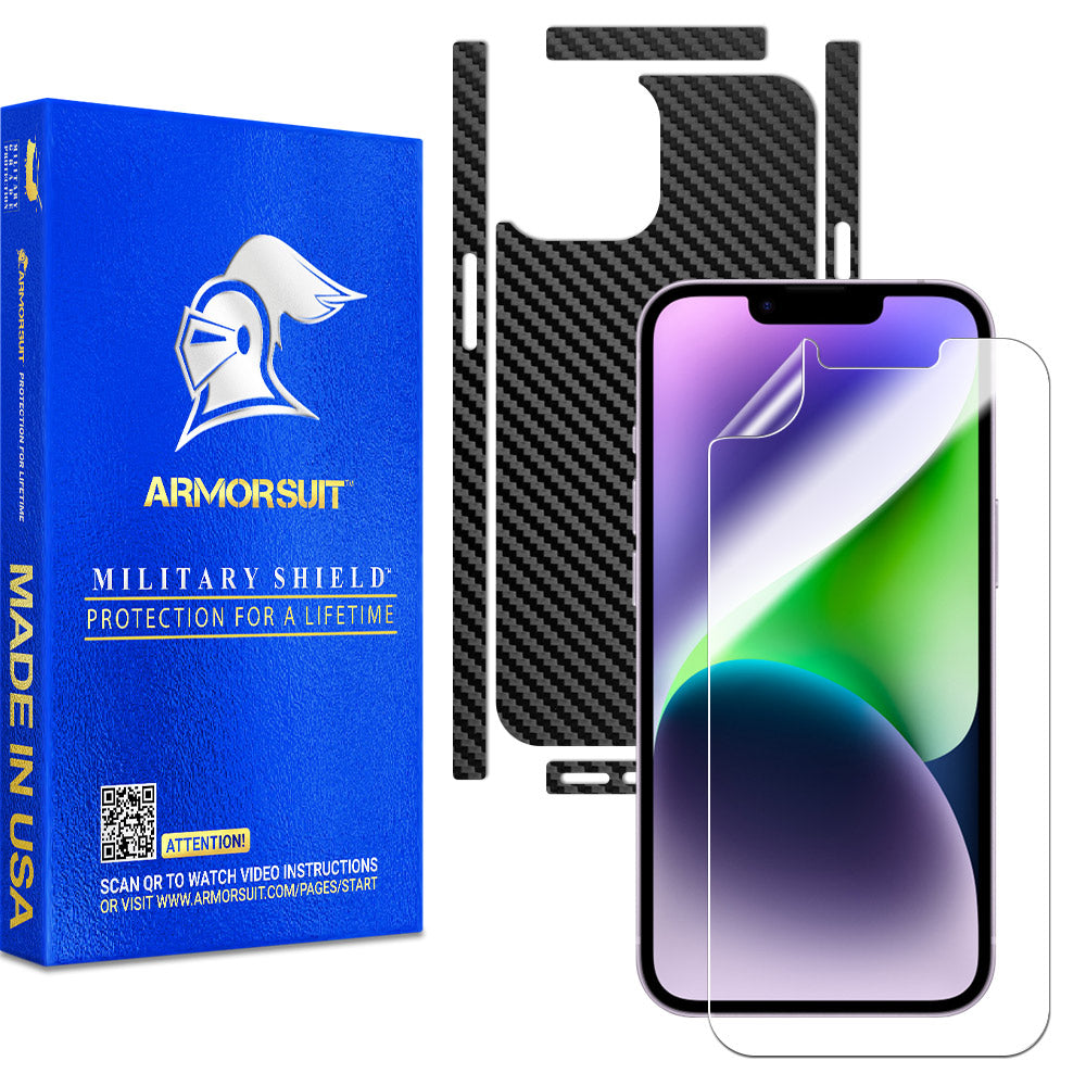 Armorsuit MilitaryShield Carbon Fiber Skin Wrap Film + HD Clear Screen Protector Designed for Apple iPhone 14 (2021) - Anti-Bubble Film