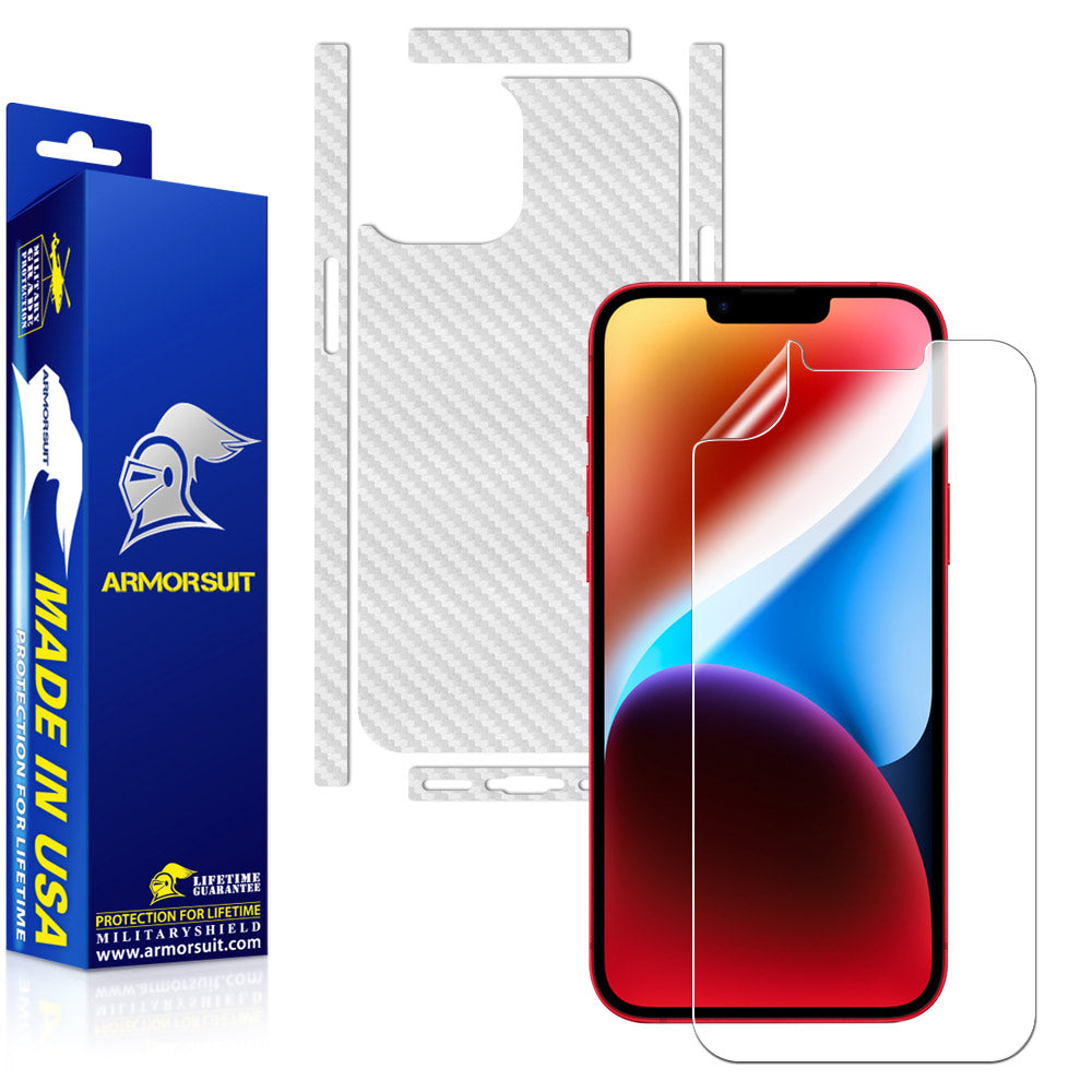 [2 + 1Pack] iPhone 14 Plus (6.7) Screen Protector & Carbon Fiber Skin USA
