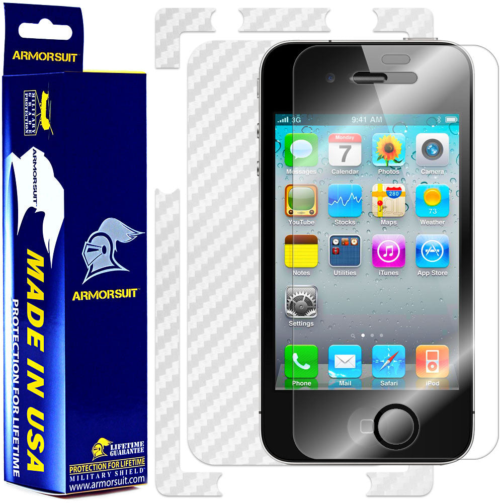 Apple iPhone 4 Screen Protector + White Carbon Fiber Skin Protector